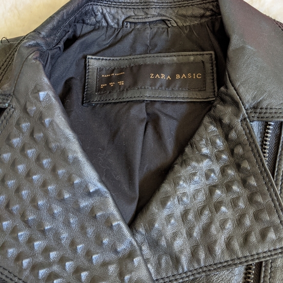 Zara women's studded leather biker jacket small medium black - Picture 6 of 15